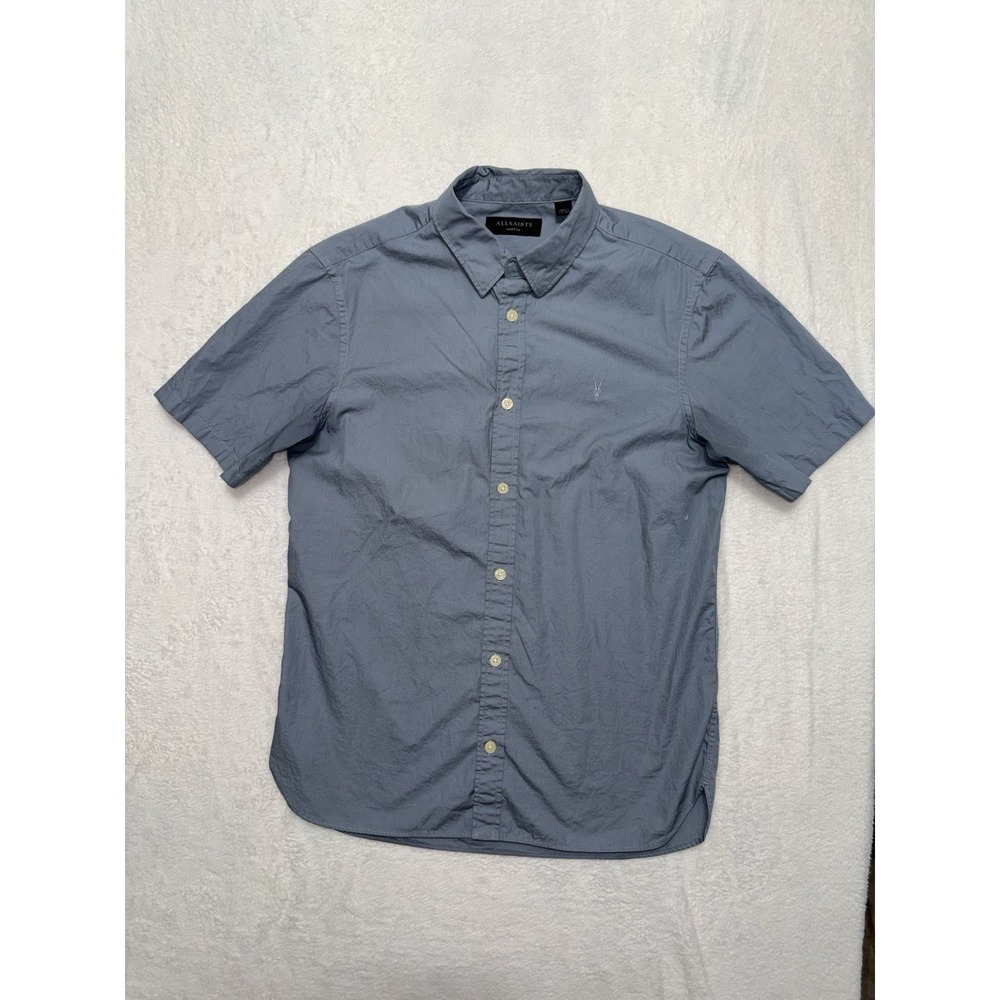 AllSaints Mens Shirt  Short Sleeve Casual Button Up Blue Size Medium